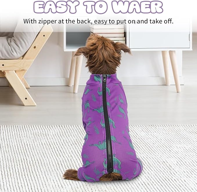 IDOMIK Pajamas, Soft Pjs Clothes With Zipper, Breathable Shirts for Boys Girls, Apparel Onesie, Recovery Suit for Small Medium Large Dogs, Anxiety Relief Onesies Purple, S