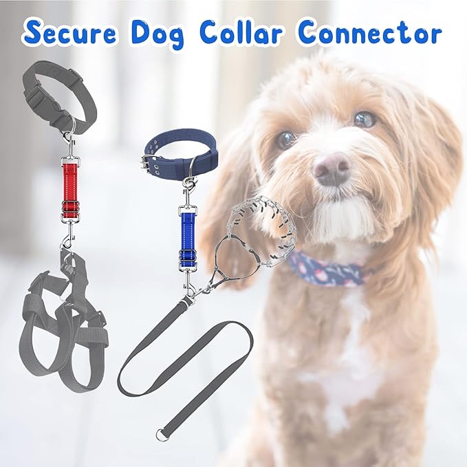 YUEPET Dog Safety Collar Clips 5 Pack Adjustable Prong Collar Backup Clip Reflective Double Ended Backup Clasp Leash Connector for Dog Harness to Collar Safety Clip