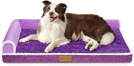 Patas Lague Orthopedic XXL Dog Bed for Extra Large Dogs 48''X30'', Waterproof Comfortable L Shaped Big Large Non-Slip Soft Warm Pet Sofa Sleep Bed mat with Removable Washable Cover, Purple