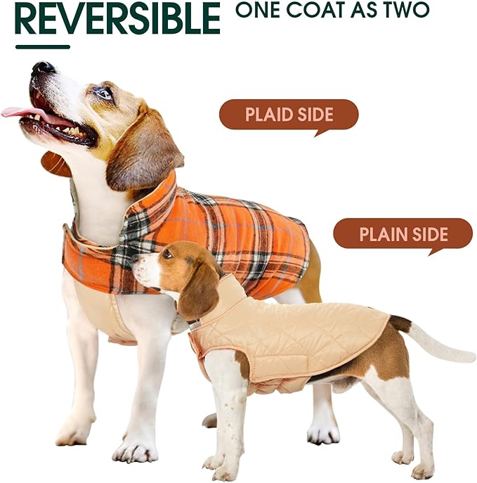 Kuoser Warm Dog Coat, Waterproof Dog Jacket for Extra Large Dogs, Adjustable Durable XL Doggie Winter Coat Reversible Cozy Puppy Cold Weather Apparel from Small to Large Breed, Orange XL