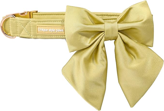 Unique Style Paws Silk Yellow Color Adjustable Wedding Bow Tie Collar for X-Large Dogs