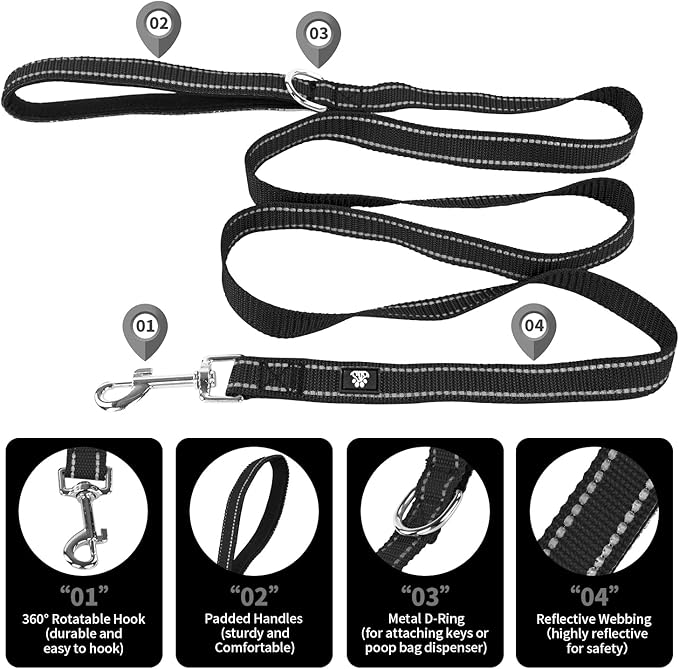 NESTROAD Reflective Dog Collar and Leash Set,Soft Neoprene Pet Collar with Quick Release Buckle,Adjustable Nylon Dog Collars for Small Medium Large Dogs(X-Small Collar + 5FT Leash,Black)