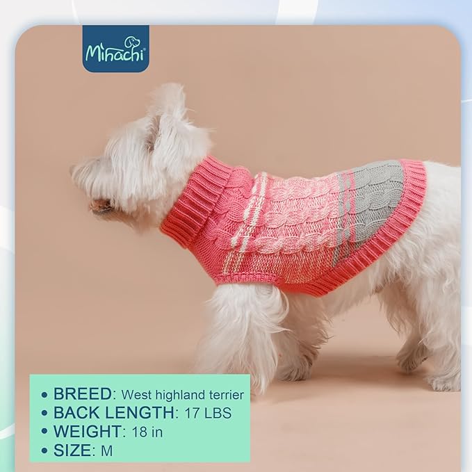 Mihachi Dog Sweaters for Small Dogs Girl Boy,Soft Warm Dogs Shirt, Cold Weather Dog Coat Turtleneck Knitted Pullover Dog Clothes Costume with Leash Hole for Large Cat Puppy Doggy Pet,Pink XS