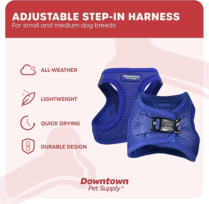 Downtown Pet Supply Step in Dog Harness for Small Dogs No Pull, Small, Blue - Adjustable Harness with Padded Mesh Fabric and Reflective Trim - Buckle Strap Harness for Dogs