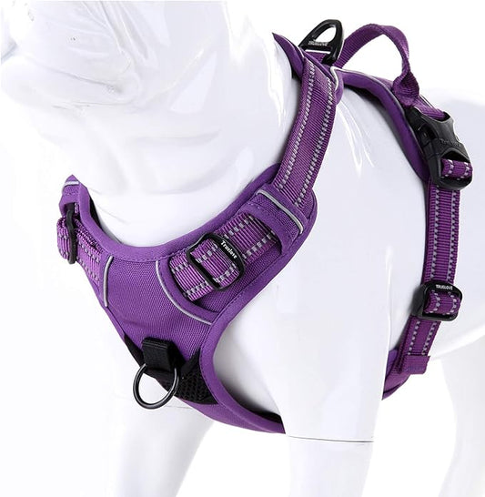 Soft Front Dog Harness .Best Reflective No Pull Harness with Handle and 2 Leash Attachments