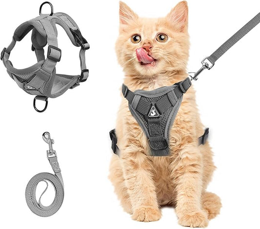 cat Chest Harness and Leash, Anti-Escape Adjustable Soft mesh cat Leash and Chest Harness Set for All Types of Cats cat Vests (Grey, 3.3-6.6lb)