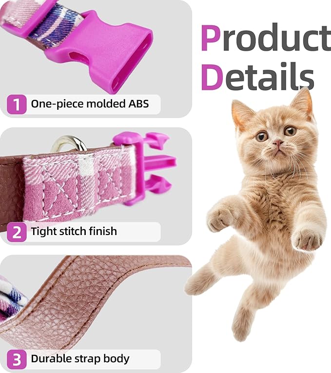 KUDES 2 Pack/Set Dog Collars with Bow Tie and Bells, Adjustable Cute Dog Bow Ties Collar for Small/Medium/Large Boys and Girls Pets (Pink+Blue, L(14.2''-21.7''))