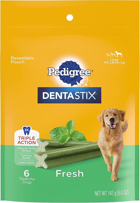 PEDIGREE DENTASTIX Dental Dog Treats for Large Dogs Fresh Flavor Dental Bones, 5 oz. Pack, Pack of 14 (84 Total Treats)