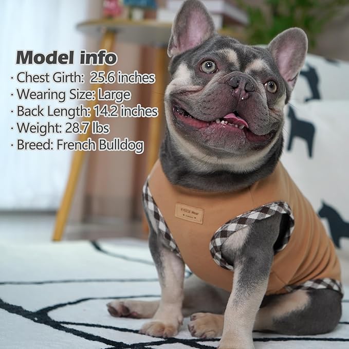 KYEESE 2Pack Dog Shirt Stretchy Dog T Shirt Stretchy Dogs Clothes Vest Soft Fleece Pet Coats Lightweight Pets Sweatshirt Sleeveless Pets Sweater Pet Shirt for Small Dogs,Brown+Khaki,XL