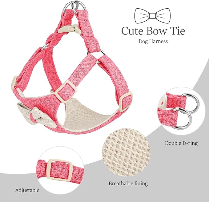 Didog Small Dog Harness Collar and Leash Set, Adjustable Lightweight Vest Harness with Cotton Soft Mesh for Small Dogs, Cats (Pink, S)