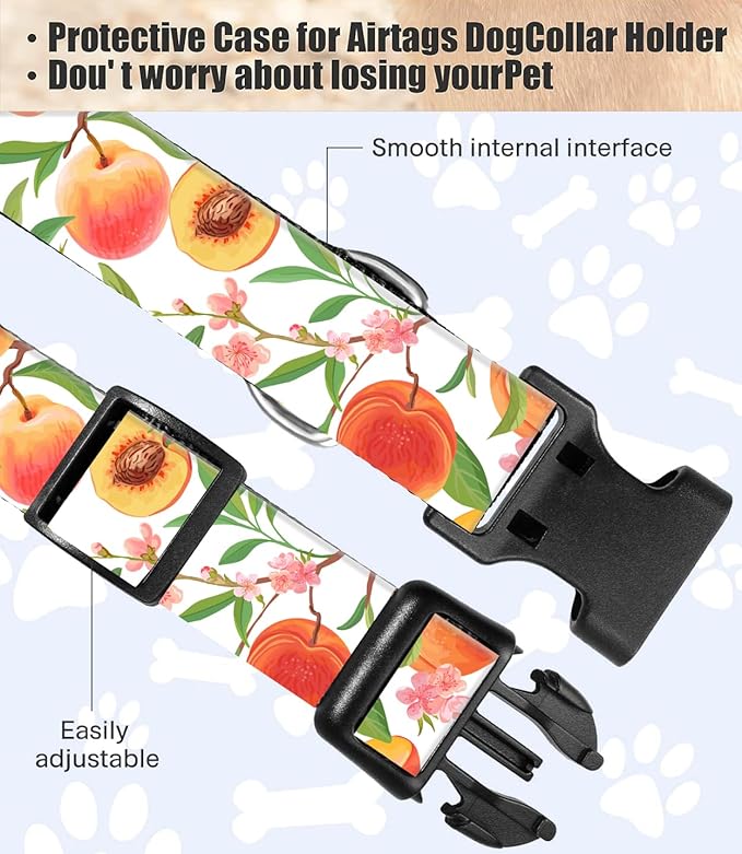 Dog Collar, Cute Dog Collar for Small Medium Large Dogs, Personalized Adjustable Soft Pet Collars with Quick Release Buckle for Walking Running, Cute Peaches
