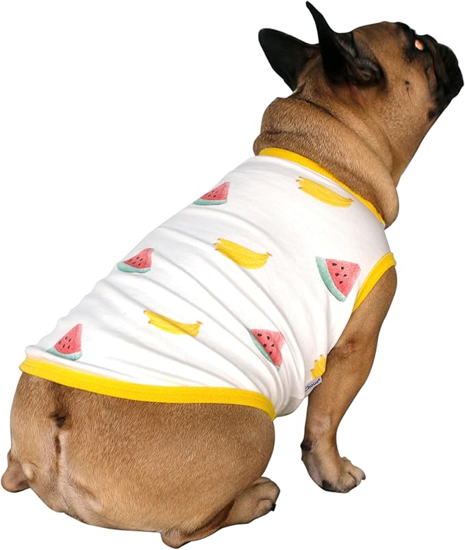 iChoue 100% Breathable Cotton English Bulldog Halloween Cartoon T Shirts Cute Clothes for Medium Large Dogs Vest Tank Tops Terrier Pitbull Watermelon Banana - XLarge