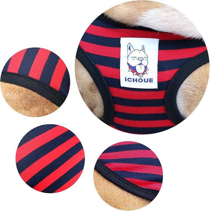 iChoue Pug 100% Breathable Cotton Striped T Shirts Halloween Vest Clothes for Medium Dogs Tank Tops Puppy French Bulldog Frenchie English Boston Terrier Pitbull Red Blue Stripes - Small
