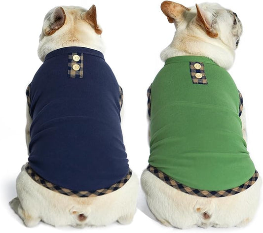KYEESE 2Pack Dog Shirt Sleeveless Puppy T Shirt Pet Sweatshirt Fleece Canine Coats Lightweight Dog Clothes Vest Soft Sweater for Small Pups, Navyblue+Green, X-Large