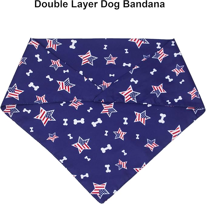 PTDECOR American US Flag Dog Bandana 4th of July Dog Bandanas Reversible Triangle Bibs Scarf for Medium and Large Dogs (Style 2, Large)