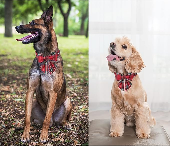 Unique style paws Christmas Dog Collar with Bow Tie Red Plaid Puppy Collar for Small Medium Large Dogs as Autumn Winter Gifts -M