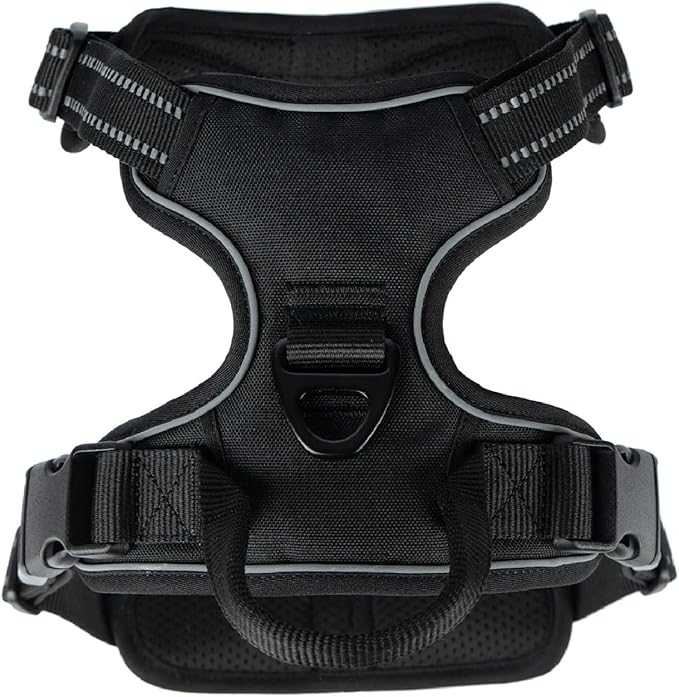 No Pull Dog Harness for Medium Dogs, Dual Leash Attachments, Adjustable Soft but Strong Pet Harness with 3M Reflective Technology, Black Nylon, M (Chest: 20-25") (Pack of 5)