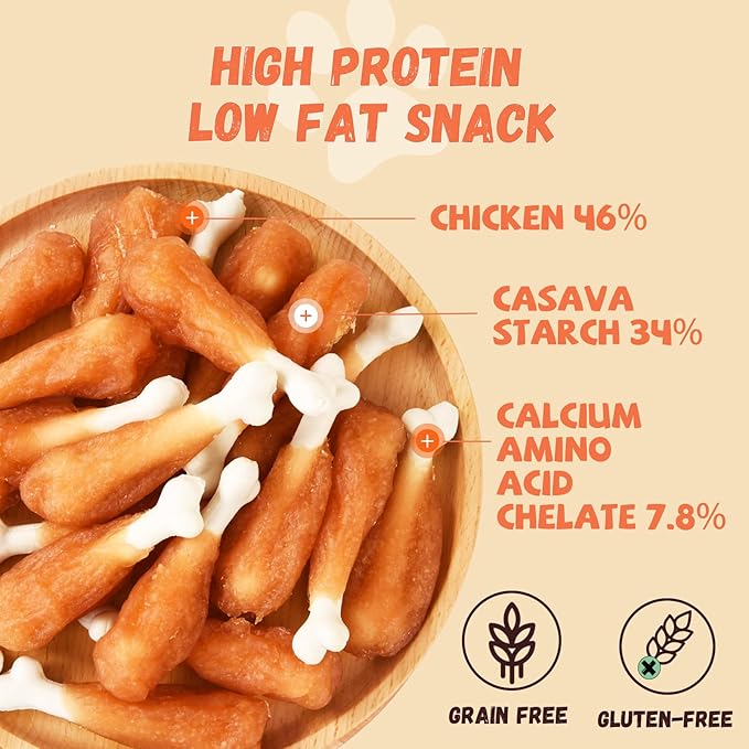 Dog Treats, Chicken Wrapped Calcium Bone Rawhide-Free Grain-Free Training Treats for Dogs Teeth Cleanning Breath Fresh Dog Chewy Snacks for Medium Large Dogs 10.58 oz or 18-19 pcs