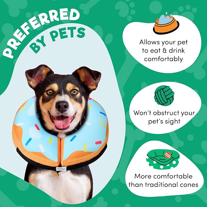 BENCMATE Protective Inflatable Collar for Dogs and Cats - Soft Pet Recovery Collar Does Not Block Vision (Small, Blue Donut)