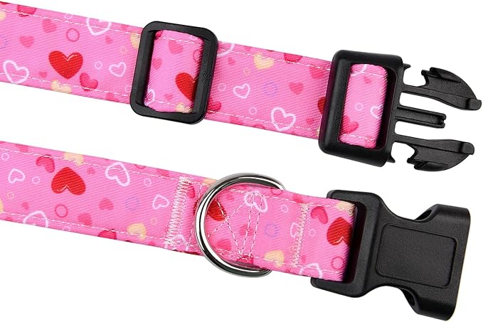 Valentine's Day Dog Collars, Heart Pattern Adjustable Dog Collar for Small Medium Large Dogs Boys Girls Male Female Dog Pet Collar(Heart,L)