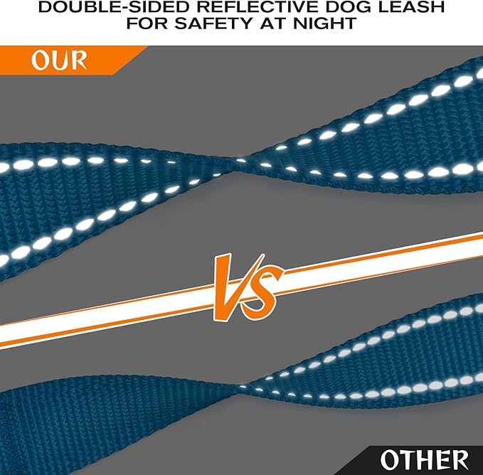 Joytale Dog Leash Heavy Duty for Large Dogs That Pull, Double Handle for Traffic Control, Double-Sided Reflective Leashes for Large Medium Dogs Night Safety, 4FT, Aqua Blue