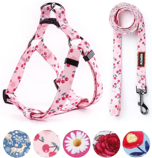 QQPETS Dog Harness Leash Set Adjustable Heavy Duty No Pull Halter Harnesses for Small Medium Large Breed Dogs Back Clip Anti-Twist Perfect for Walking (L(23"-32" Chest Girth), Sakura Pink)