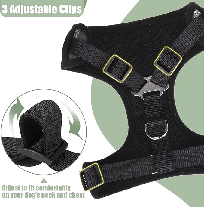 PUPTECK Dog Harness and Leash Collar Set for Small Medium Dogs Puppy and Cats Walking No Pull Adjustable Reflective Soft Mesh Padded Plaid Harnesses Pet Accessories, Green, M