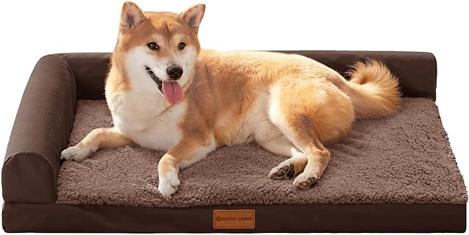 Patas Lague Orthopedic Dog Bed for Medium Dogs, Waterproof L Shaped Medium Pet Sofa Beds with Removable Washable Cover, Soft Comfortable Pet Couch Mat with Nonskid Bottom, 30''X20'' Brown