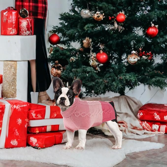 Dog Knitted Turtleneck Sweater - Dog Warm Pullover Color Block Cable Knitwear, Doggie Winter Clothes for Cats and Small Dogs Chihuahua, Bulldog (Pink, M)