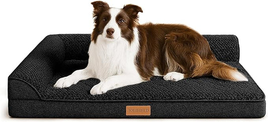 Orthopedic Jacquard Dog Bed for Large Dogs, Waterproof L Shaped Large Pet Sofa Bed with Washable Removable Cover, Non-Slip Soft Warm Comfortable Pet Couch Sleep Mat, 36''X24'' Black