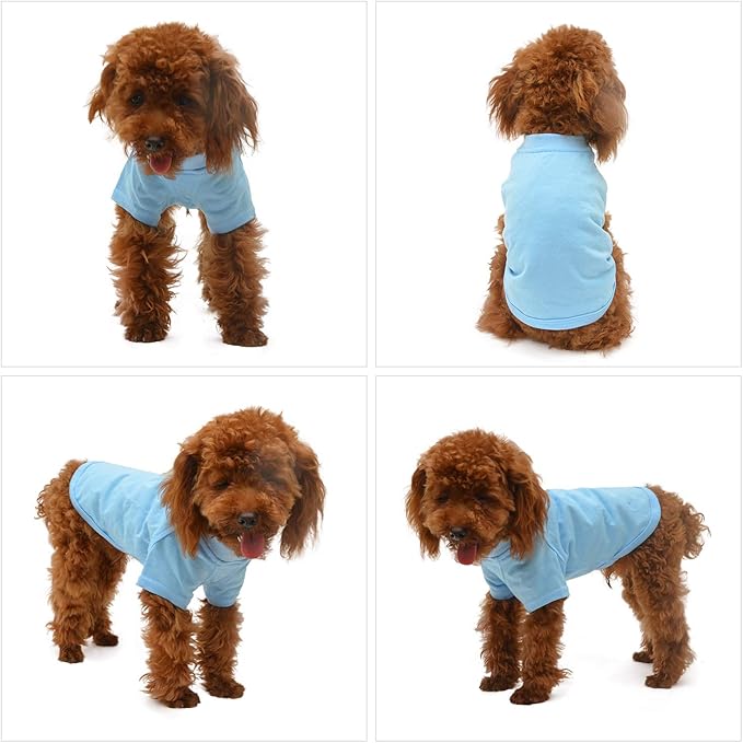 Lovelonglong Pet Clothing Dog Costumes Basic Blank T-Shirt Tee Shirts for Small Dogs Light-Blue S