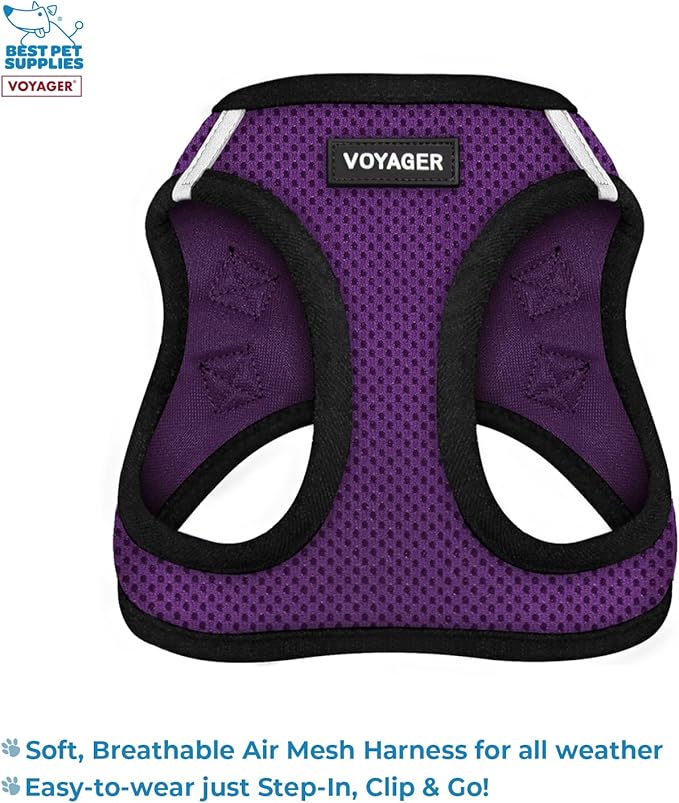 Voyager Step-in Air All Weather Mesh Harness and Reflective Dog 5 ft Leash Combo with Neoprene Handle, for Small, Medium and Large Breed Puppies by Best Pet Supplies - Purple, Small