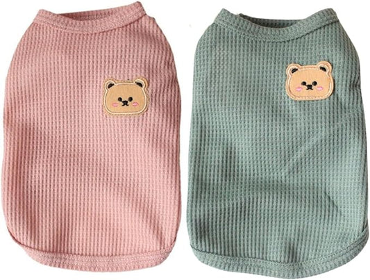 Cotton Dog Shirt Summer Lightweight Pet T-Shirts Soft Breathable Stretchy Cats Dogs Tee Shirt Sleeveless Vest Dog Apparel for Medium Small Dog Clothes, 2PCS Green&Pink