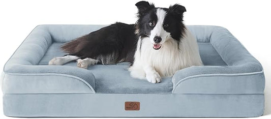 Bedsure Orthopedic Dog Beds Large Sized Dog - Washable Large Dogs Bed Waterproof, Big Comfort Pet Couch with Washable Removable Cover, Supportive Foam Pets Sofa with Nonskid Bottom, Light Blue