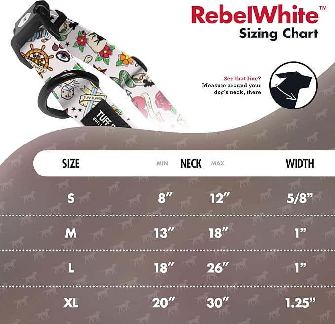 Tuff Pupper Premium Adjustable Dog Collar for X-Large Girl Dogs, Stylish Pattern Collars Designed in USA, Quick Release Buckle, RebelWhite Print for Female Dogs, XL (1.25 Inch Wide x 20-30 Inch Neck)