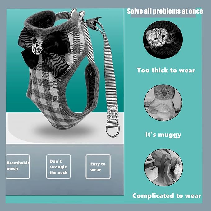 Cat Harness, Dog Harness and Leash Set, Bunny Rabbit Ferret Harness with Adjustable Buckle Comfort for Pet Kitten Small Animals Harnesses