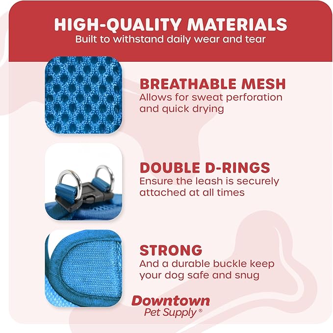 Downtown Pet Supply Step in Dog Harness for Small Dogs No Pull, Large, Cobalt - Adjustable Harness with Padded Mesh Fabric and Reflective Trim - Buckle Strap Harness for Dogs