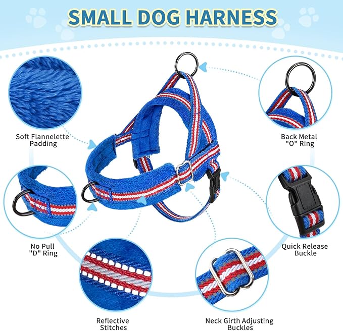 SlowTon No Pull Small Dog Harness and Leash Set, Puppy Soft Vest Harness Neck & Chest Adjustable, Reflective Lightweight Harness & Anti-Twist Pet Lead Combo for Small Medium Dogs (DB-Front Clip, XS)
