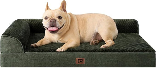 EHEYCIGA Memory Foam Dog Bed Medium Sized Dogs, Waterproof Dog Bed Orthopedic with Washable Removable Cover, Non-Slip Pet Bed Couch for Crate, 30x20x6 Inches, Dark Green