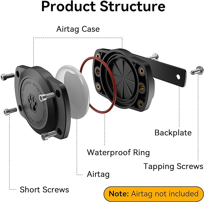 IPX8 Waterproof Airtag Dog Collar Holder [Metal Back Plate] Ultra-Durable Dog & Cat Collars Mount for AirTag, Suitable for All Widths of Collars (2 Pack)