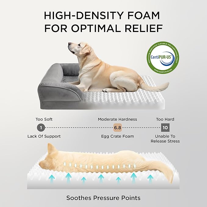 Bedsure Orthopedic Dog Bed - Bolster Dog Sofa Beds for Small Dogs, Supportive Foam Pet Bed with Removable Washable Cover, Waterproof Lining and Nonskid Bottom Couch, Grey