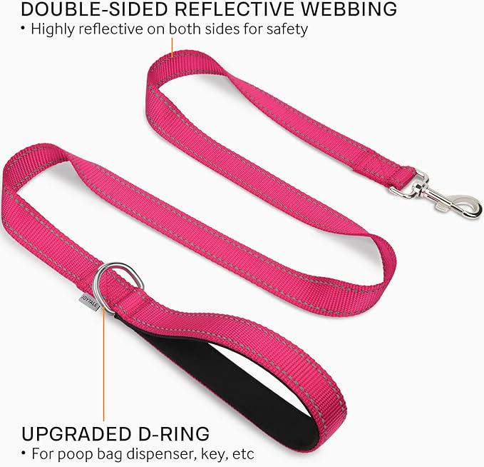 Joytale Double-Sided Reflective Dog Leash, 6 FT/5 FT/4 FT, Padded Handle Nylon Heavy Duty Leashes for Small & Medium Dogs Walking, Hotpink, 4FT