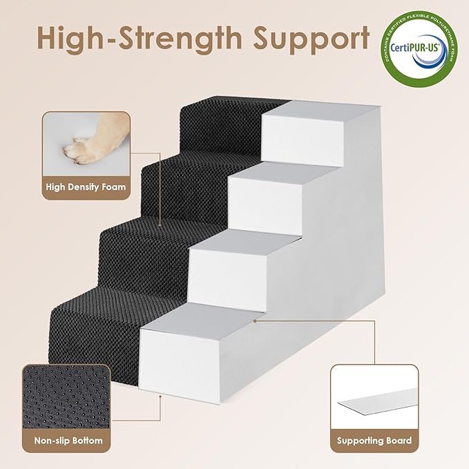 EHEYCIGA Dog Stairs for Bed 20”H, 4-Step Extra Wide Dog Steps for High Bed, Pet Steps for Small Dogs and Cats, Non-Slip Balanced Pet Ramp, Black