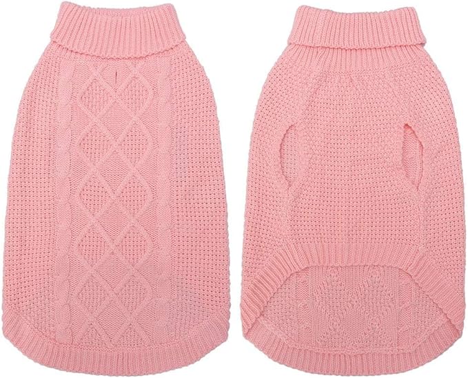 Mihachi Turtleneck Dog Sweater - Winter Coat Apparel Classic Cable Knit Clothes with Leash Hole for Cold Weather, Ideal Gift for Pet in New Year