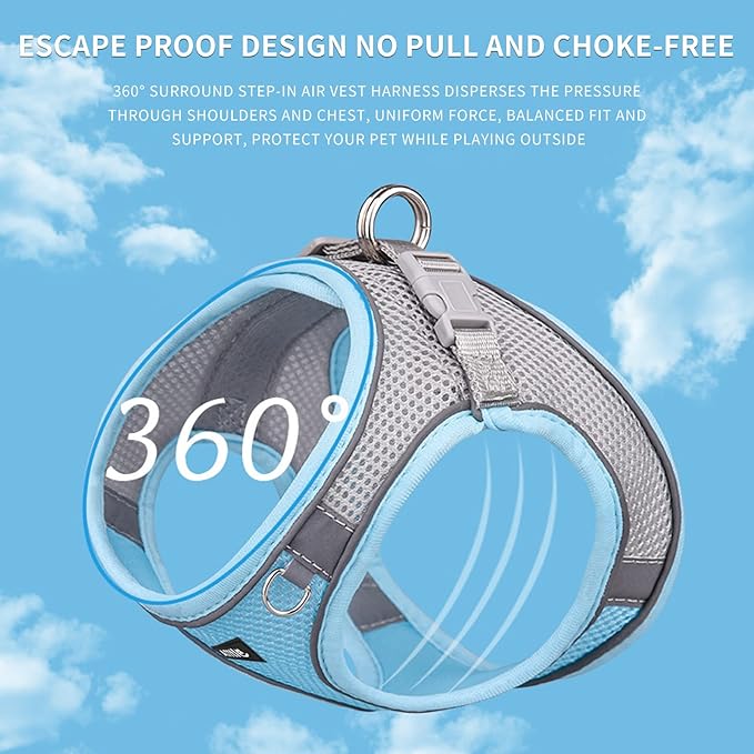 AIITLE Easy Walk Dog Harness and Leash Set - Pet Supply No Pull, Step in Adjustable Dog Harness with Padded Vest for Spring, Dog Harness No Choke Over, Easy to Put on Medium Dogs Blue L