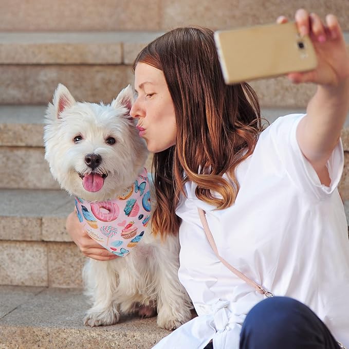 Silkfly 54 Pieces Dog Bandana Bulk Donut Pet Bandana Summer Cute Adjustable Triangle Bibs Scarf Comfortable Soft Pastel Pattern Dog Kerchief for Small Medium Dogs