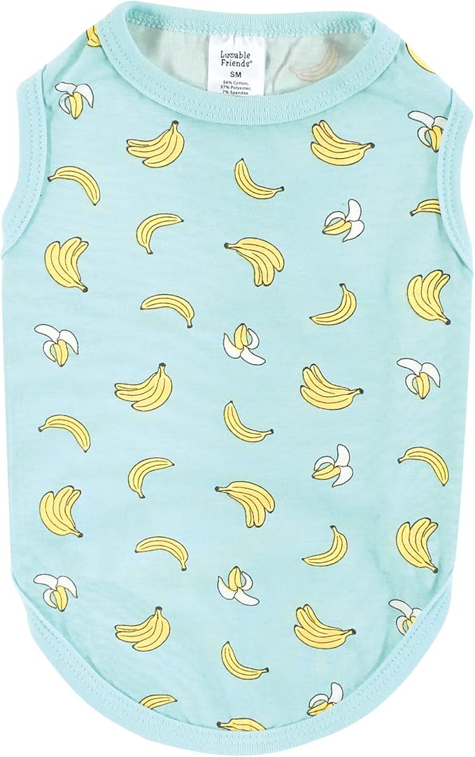 Luvable Friends Dog Pet Dog and Cats Cotton T-Shirts 2pk, Pizza Bananas, Large