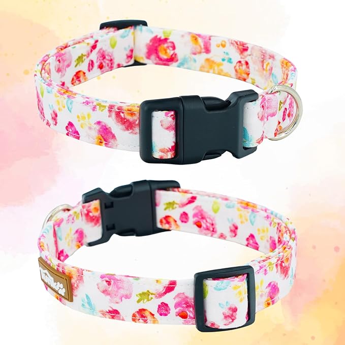 Tunkoo Flower Dog Collar, Cute Adjustable Premium Cotton Collar Durable Plastic Buckle for Small Medium Large Boys Girls Dogs, S