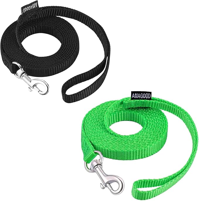AMAGOOD 6 FT Cat Leash, Strong and Durable Traditional Style Leash with Easy to Use Collar Hook,Cat Lead Great for Cats (3/8 in x 6 ft,Black and Green(2-Pack))