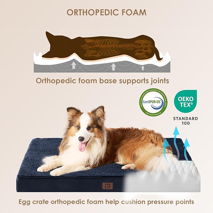 EHEYCIGA Orthopedic Medium Dog Beds for Small Dogs with Removable Washable Cover for Crate, Navy, 30x20